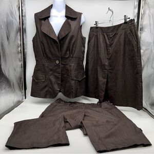 Vintage Willi Smith Brown Denim 3 Piece Casual Suit Coordinate/Vest-Capris-Skirt